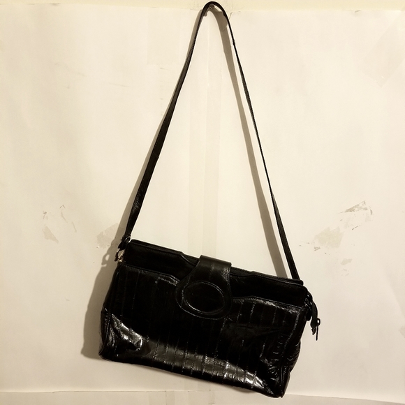 Vtg Black genuine EEL skin shoulder bag - Picture 4 of 15